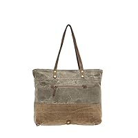 Military Badge Upcycled Canvas and Genuine Leather Trim Tote